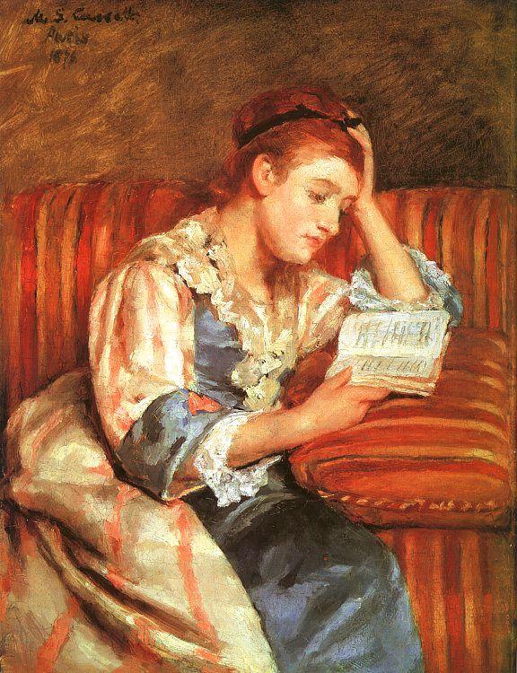 Mary Cassatt Mrs Duffee Seated on a Striped Sofa, Reading Sweden oil painting art